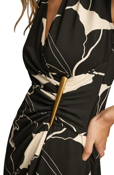 Shop Donna Karan Floral Wrap Front Midi Dress In Black/ Parchment