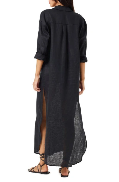 L*space Capistrano Long Sleeve Linen Cover-up Tunic Dress In Black