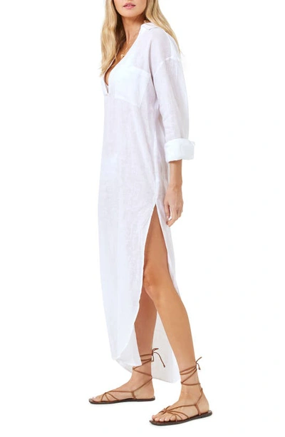 L*space Capistrano Long Sleeve Linen Cover-up Tunic Dress In White