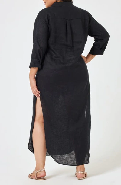 L*space Capistrano Long Sleeve Linen Cover-up Tunic Dress In Black