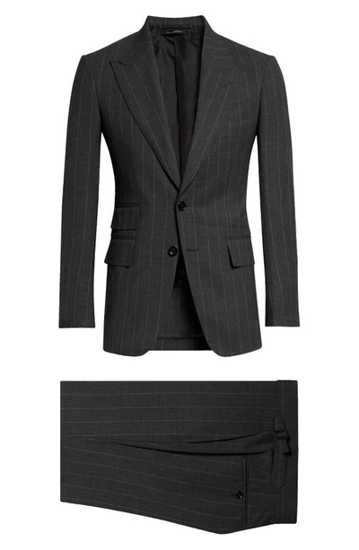 Tom Ford Shelton Fresco Stripe Wool Suit In Charcoal