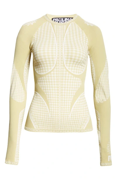 Shop Paolina Russo Optical Gingham Long Sleeve Top In Willow / Stone