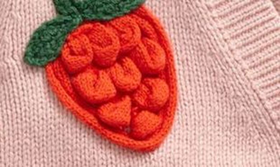 Shop Mini Boden Kids' Strawberry Appliqué Cardigan In Formica Pink Strawberry