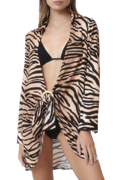 Shop Pq Swim Millie Zebra Print Long Sleeve Cover-up Dress In Cleo