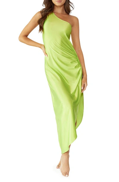 Shop Pq Swim Tinsley Ring One-shoulder Cover-up Maxi Dress In Lime