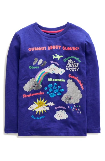 Shop Mini Boden Kids' Curious About Clouds Long Sleeve Graphic T-shirt In Blue Heron Clouds