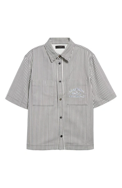 Shop Amiri Motors Stripe Cotton Camp Shirt In Black/ White