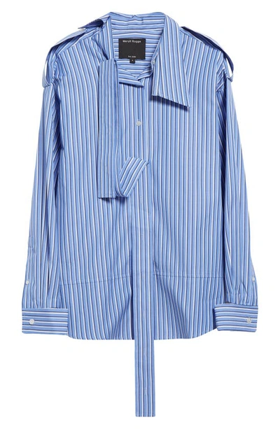 Shop Meryll Rogge Stripe Deconstructed Button-up Shirt In Blue Multi