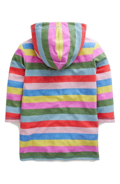 Shop Mini Boden Kids' Stripe Hooded Long Sleeve Cotton Blend Cover-up Dress In Multi Stripe