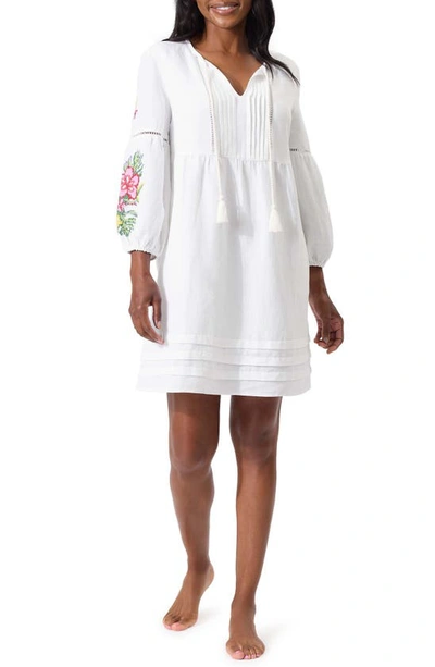 Shop Tommy Bahama Flora Embroidered Long Sleeve Linen Blend Cover-up Dress In White