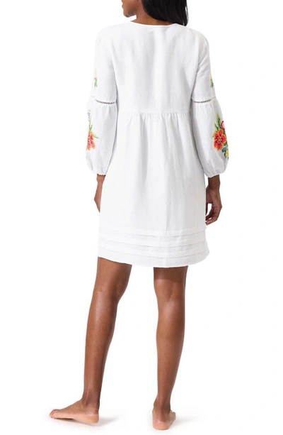 Shop Tommy Bahama Flora Embroidered Long Sleeve Linen Blend Cover-up Dress In White