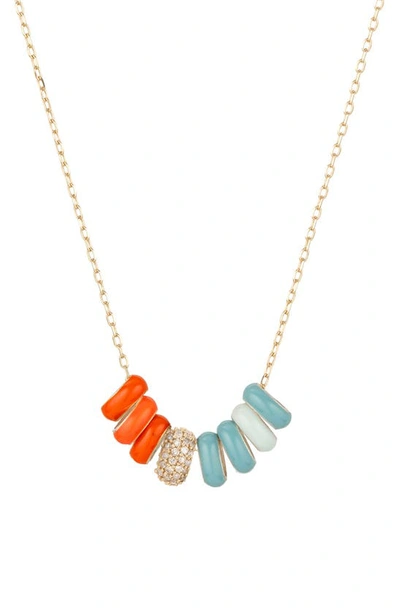 Shop Adina Reyter Enamel & Diamond Charm Necklace In Gold/ Orange/ Blue Multi