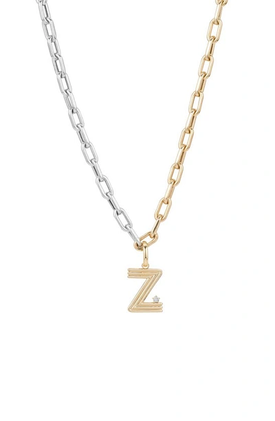 Shop Adina Reyter Two-tone Paper Cip Chain Diamond Initial Pendant Necklace In Yellow Gold - Z