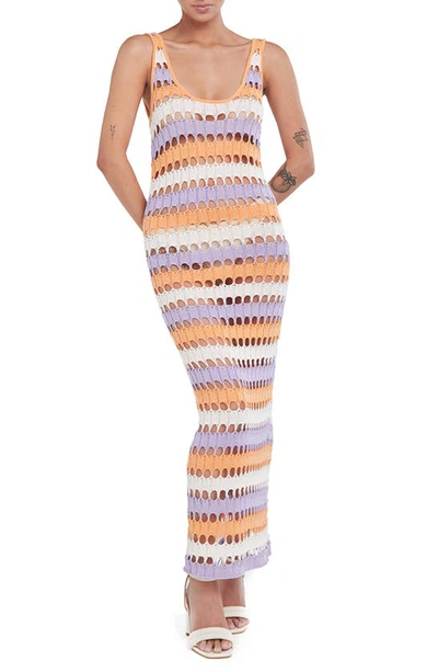 Shop Capittana Sara Stripe Open Stitch Sheer Cover-up Dress In Purple/ Peach Multi