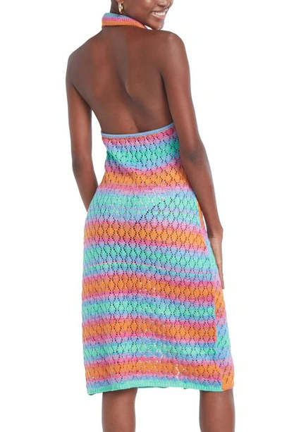 Capittana Cielo Multicolor Crochet Halter Cover-up Dress In Multicolor Blue