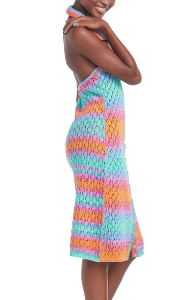 Capittana Cielo Multicolor Crochet Halter Cover-up Dress In Multicolor Blue
