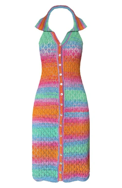 Capittana Cielo Multicolor Crochet Halter Cover-up Dress In Multicolor Blue