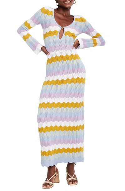 Shop Capittana Ella Stripe Long Sleeve Knit Cover-up Dress In Multicolor Blue