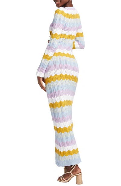 Shop Capittana Ella Stripe Long Sleeve Knit Cover-up Dress In Multicolor Blue