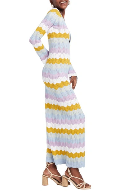 Shop Capittana Ella Stripe Long Sleeve Knit Cover-up Dress In Multicolor Blue