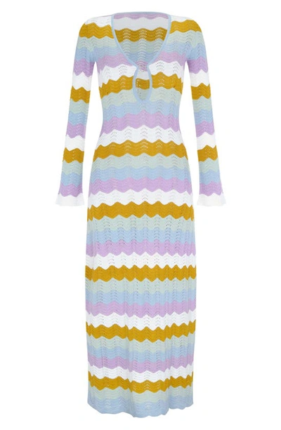 Shop Capittana Ella Stripe Long Sleeve Knit Cover-up Dress In Multicolor Blue