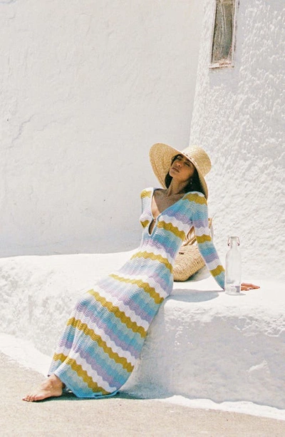Capittana Ella Stripe Long Sleeve Knit Cover-up Dress In Multicolor Blue