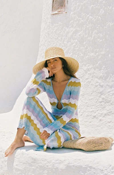 Capittana Ella Stripe Long Sleeve Knit Cover-up Dress In Multicolor Blue