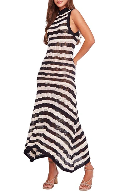 Shop Capittana Mila Stripe Crochet Sleeveless Cover-up Dress In Black Stripes
