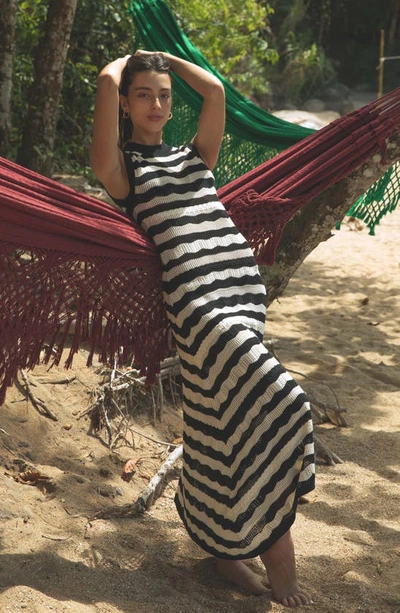 Shop Capittana Mila Stripe Crochet Sleeveless Cover-up Dress In Black Stripes