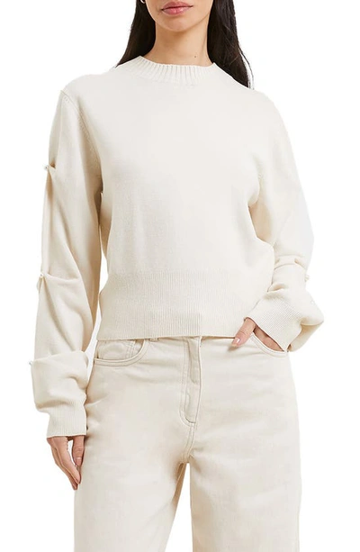 Shop French Connection Pearly Sleeve Crewneck Sweater In Classic Cream