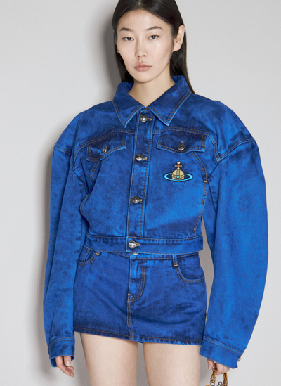 Shop Vivienne Westwood Cropped Denim Boxer Jacket In Blue