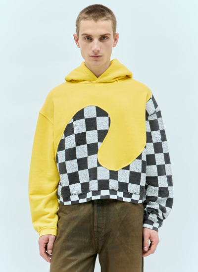 Shop Erl Checker Swirl Hooded Sweatshirt In Yellow