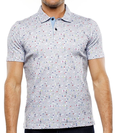 Shop Luchiano Visconti White Polo With Multicolor Floral Shapes In Purple