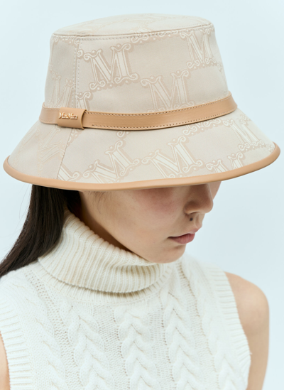 Shop Max Mara Jacquard Cotton Bucket Hat In Beige