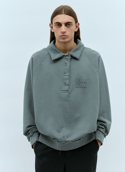 Shop Miu Miu Garment-dyed Cotton Fleece Sweatshirt In Grey
