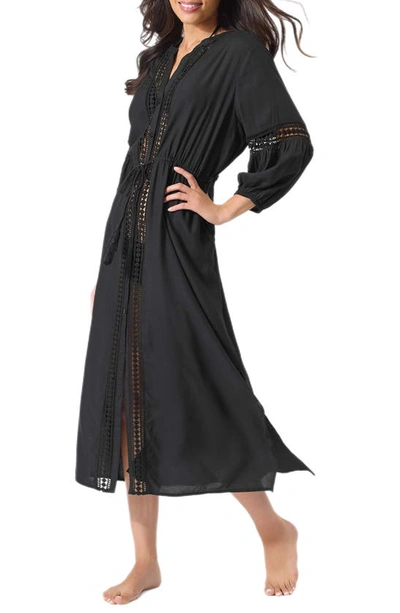Shop Tommy Bahama Sunlace Long Sleeve Cover-up Dress In Black