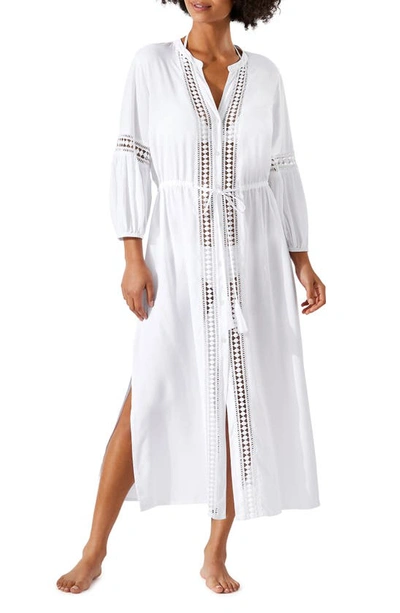 Shop Tommy Bahama Sunlace Long Sleeve Cover-up Dress In White