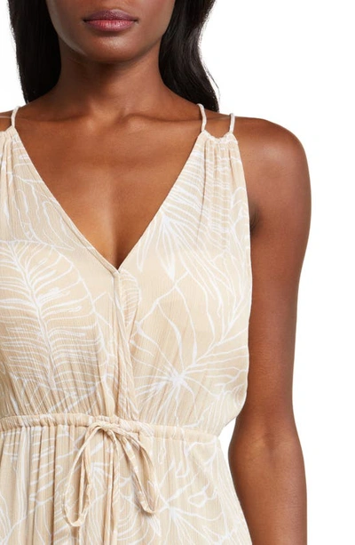 Shop Elan Crinkle Gauze Cover-up Maxi Dress In Tan/ White Tropics