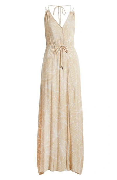 Shop Elan Crinkle Gauze Cover-up Maxi Dress In Tan/ White Tropics
