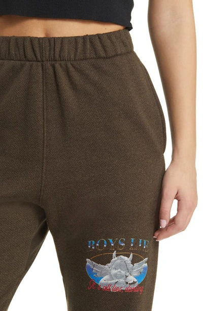 Shop Boys Lie Here Lies Cotton Blend Graphic Sweatpants In Brown
