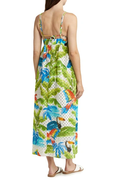 Shop Farm Rio Tropical Fresh Broderie Anglaise Cotton Cover-up Dress In Tropical Fresh Off-w