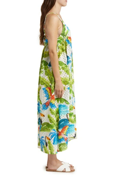 Shop Farm Rio Tropical Fresh Broderie Anglaise Cotton Cover-up Dress In Tropical Fresh Off-w
