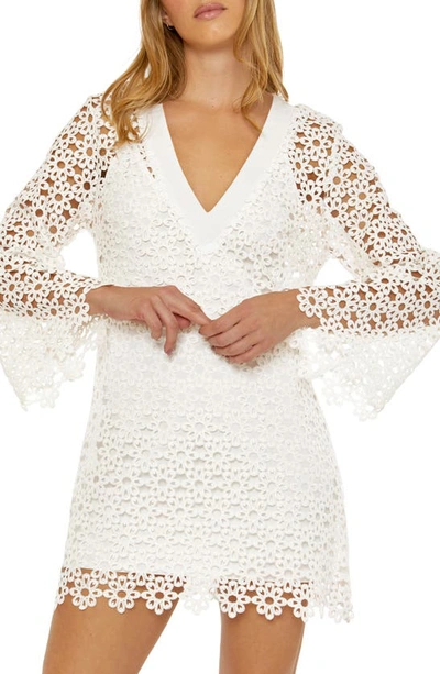 Shop Trina Turk Chateau Long Sleeve Lace Cover-up Dress In Vanilla