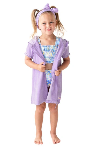 Shop Rufflebutts Kids' Lavender Cotton Blend Terry Cover-up Dress In Purple