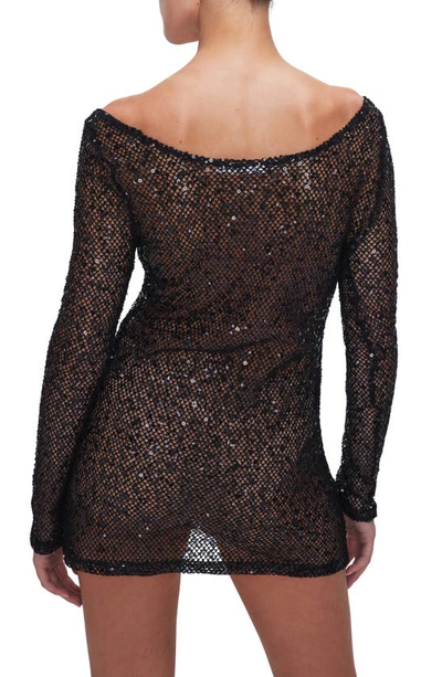 Shop Good American Sequin Long Sleeve Cover-up Dress In Black001