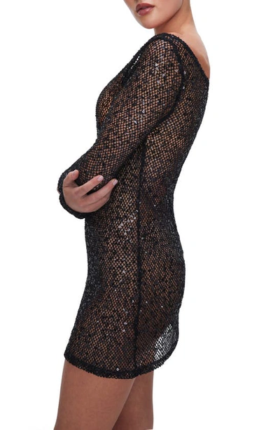 Shop Good American Sequin Long Sleeve Cover-up Dress In Black001