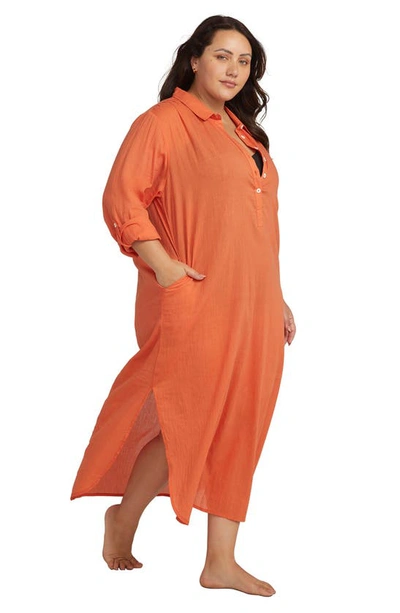 Shop Artesands Monteverdi Long Sleeve Cotton Cover-up Dress In Orange
