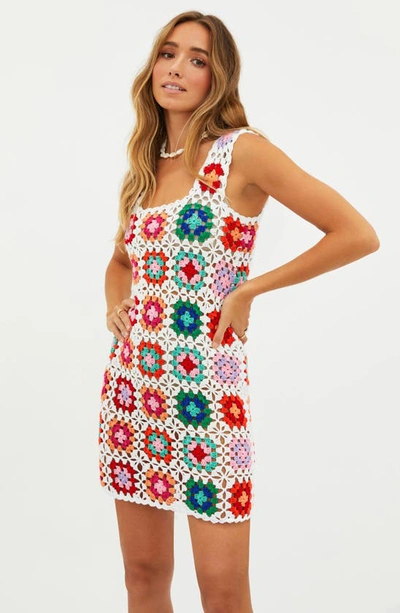Shop Beach Riot James Semisheer Cover-up Dress In Tropical Sunset Crochet