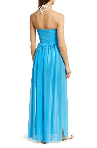 Shop Ramy Brook Calista Strapless Georgette Cover-up Dress In Poolside