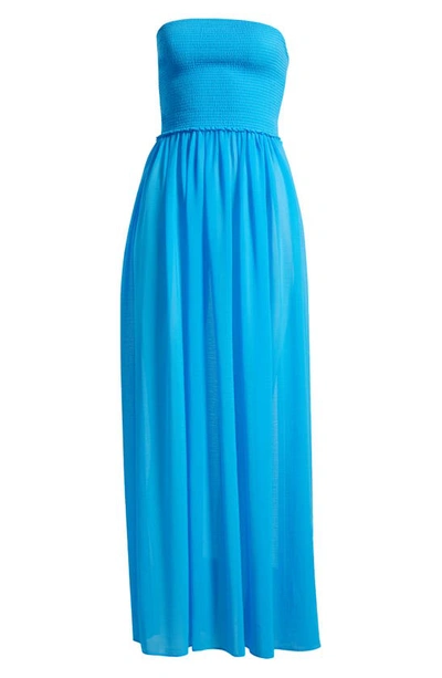Shop Ramy Brook Calista Strapless Georgette Cover-up Dress In Poolside